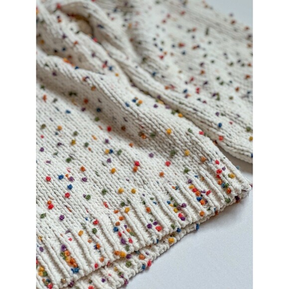 Women’s Colorful Confetti Dots Cable Knit Crew Neck Sweater Size Medium Cream - Picture 3 of 9